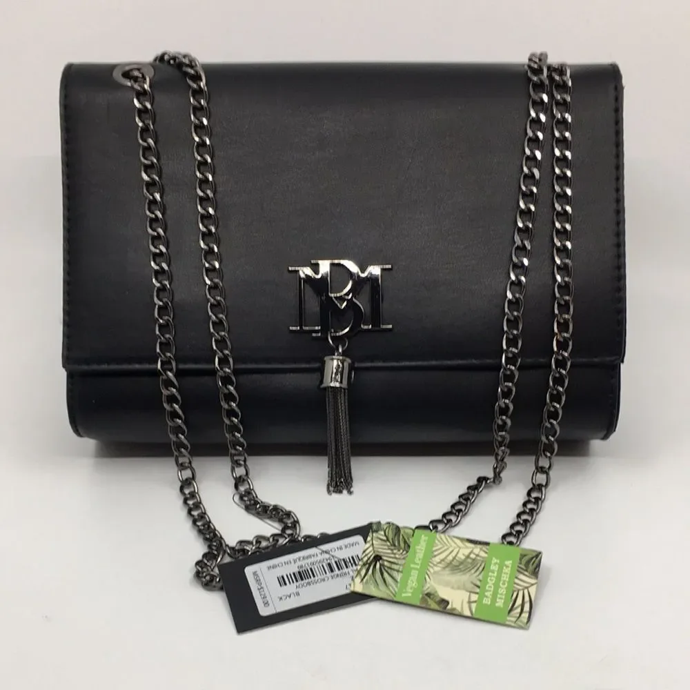 NWT Badgley Mischka Metal Fringe Crossbody Black Vegan